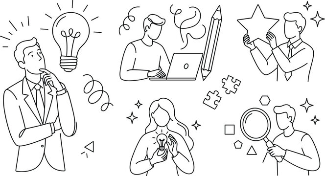 Business development doodle vector icon set featuring creative workflow technology start up launching tools and photography elements