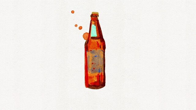 Watch the watercolor painting of a brown bottle unfold, step by step. Perfect for art tutorials, design inspiration, or background
