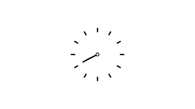Animated Clock Icon Loop, Rotating Time Symbol on Transparent Background, Flat 24 Hour Clock, 4K Motion Graphics