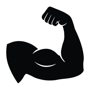Strong flexing bicep arm muscle silhouette vector icon