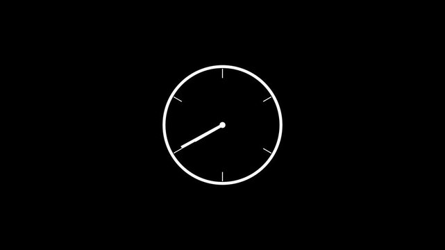 Animated Clock Icon Loop, Rotating Time Symbol on Transparent Background, Flat 24 Hour Clock, 4K Motion Graphics