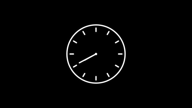 Animated Clock Icon Loop, Rotating Time Symbol on Transparent Background, Flat 24 Hour Clock, 4K Motion Graphics