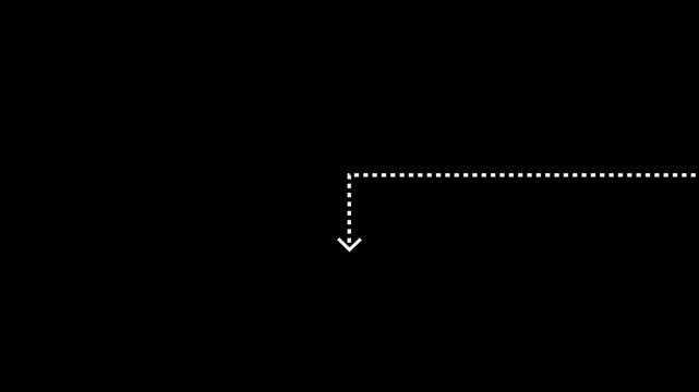 White dashed line moving horizontally right and bending downward at a ninety degree angle. High quality motion graphic asset for video editing overlay and tech presentations.