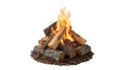 Bright burning wood log teepee campfire structure isolated on transparent background © 1png-stock