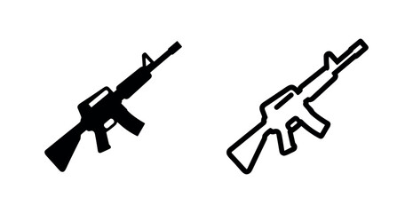 Obraz premium Assault rifle icons in solid and outline styles
