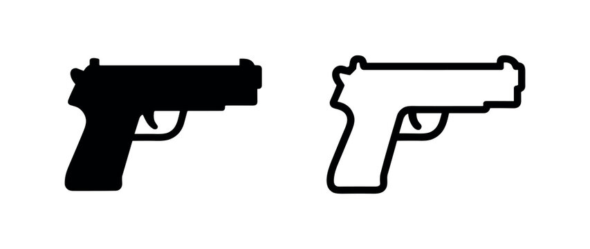 Handgun pistol icons in solid and outline styles