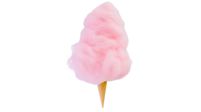 A fluffy pink cotton candy cone isolated on a transparent background, a sweet treat perfect for fairs, carnivals, and delightful moments