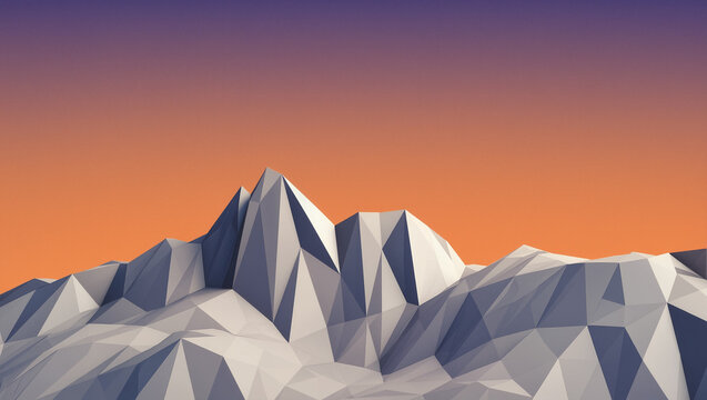 Low poly mountain landscape wallpaper with sunset gradient sky
