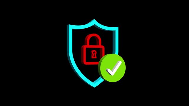 3d shield security icons with padlock and check mark icons in outline and filled style. Shield security icons with padlock and check mark. Protection verification vector illustration.
