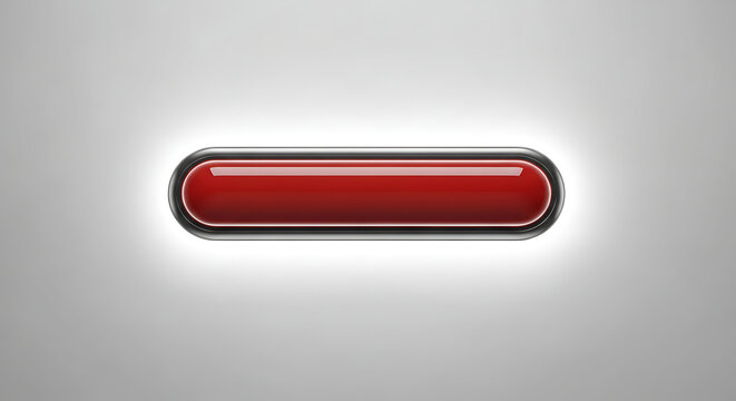 Glossy red button isolated on white. Shiny web interface element for digital design.