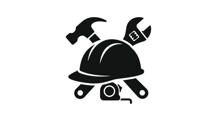 Fototapeta premium Construction Tools Silhouette With Hard Hat Hammer And Wrench On Transparent Background