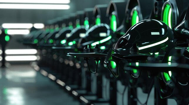 Electric delivery drones charging at station in captivating image Canon EOS R5 35mm f4 photo