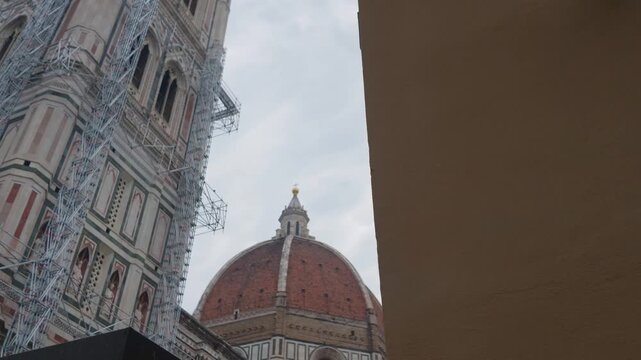 Florence Cathedral Dome and Giotto's Bell Tower Under Restoration in Florence Italy