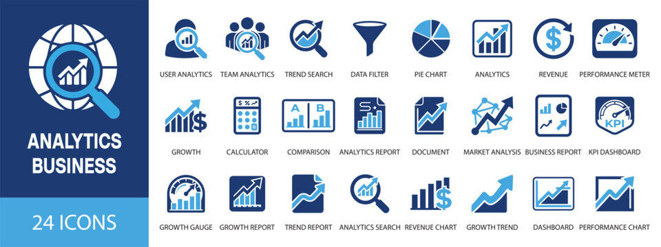 Analytics & Business Intelligence Solid Icons | KPI, Reports & Data Visualization.
