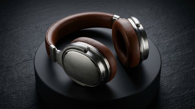 Luxury over-ear wireless headphones displayed on a matte black pedesta