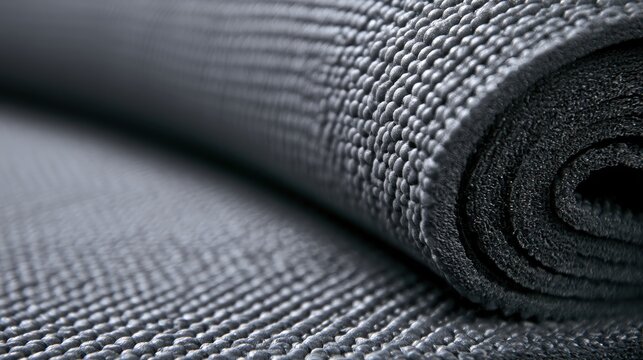 Macro of textured, unbranded grey yoga mat.