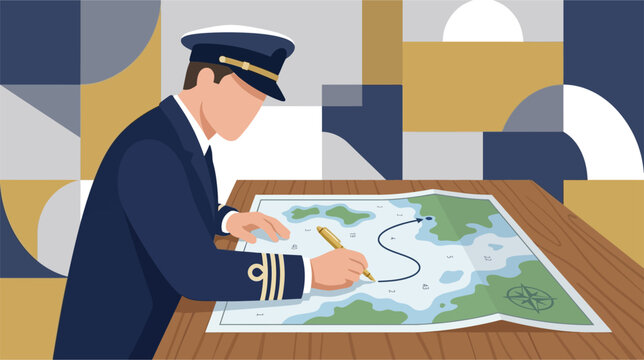 Nautical chart mapping vector illustration featuring marine navigation elements, topographic sea depth lines, bathymetric data, coastal outlines, and maritime cartography symbols.