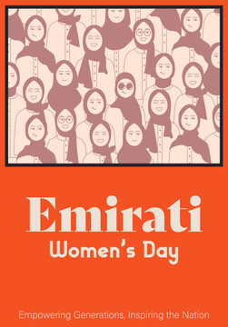 Emirati Women's Day Poster with Diverse Arab Women Standing Together in Flat Vector Illustration
