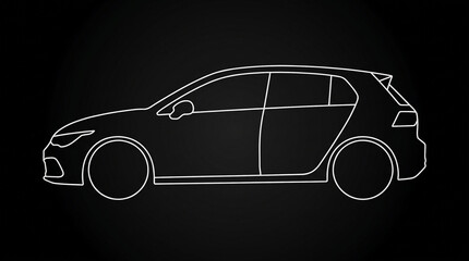 Naklejka premium Simple line art illustration of a generic modern car, side profile on a dark background, clean white outline.