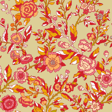 Vibrant Warm Botanical Chintz Print