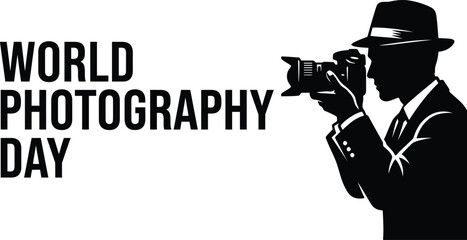 World photography day design featuring a professional photographer captured in a striking black and white silhouette © Sirazul