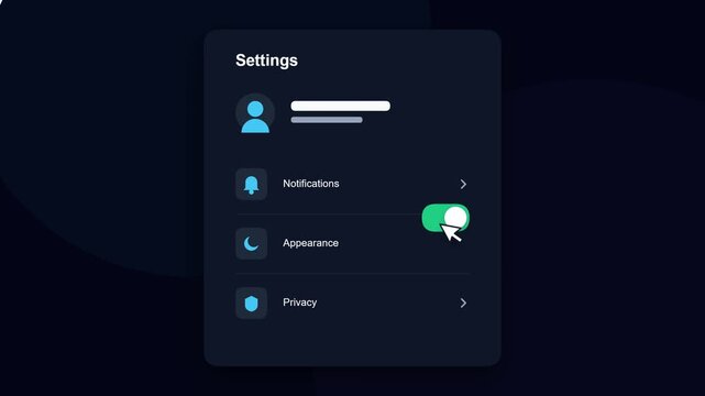 Modern User Interface Settings Menu with Dark Mode Toggle Animation