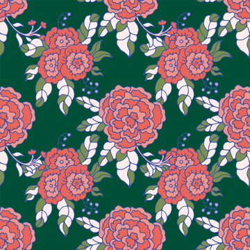 Retro Graphic Rose Botanical Pattern