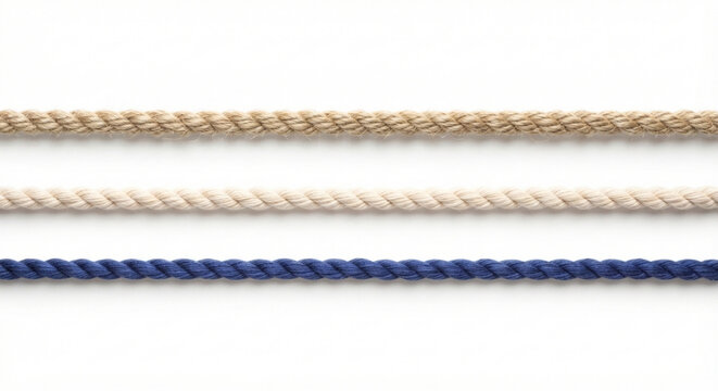 Textile twisted cord yarn thread rope overlay isolated on white background with realistic horizontal line string twine for decoration craft packaging branding sewing and design mockup 