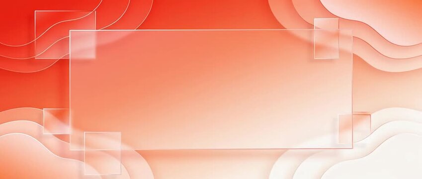 Abstract seamless looping orange background with glass rectangle shapes, soft wave layers, translucent gradient frame and transparent rectangle shapes, modern minimal design for banner or wallpaper