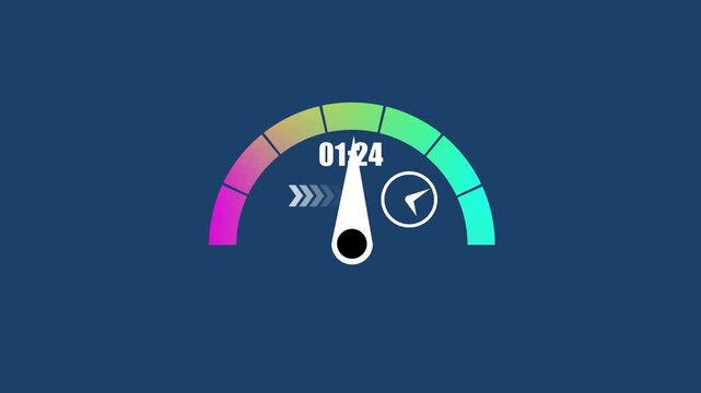 Dynamic speedometer animation with progressing needle and digital timer futuristic hud gauge for racing, driving, or tech projects