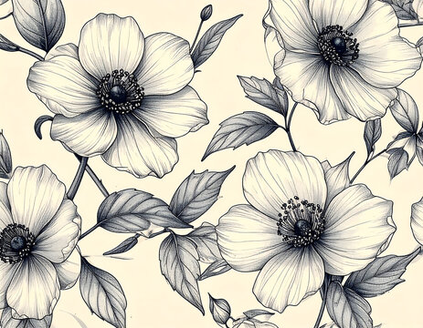 Elegant Black and White Floral Pattern for Design.