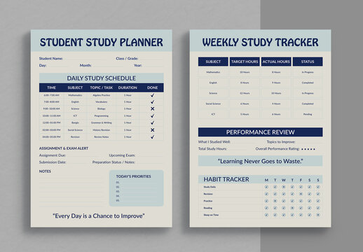 Student Study Planner Template Layout