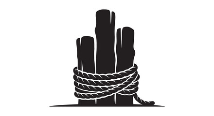 Bound wooden posts with rope black silhouette © MD