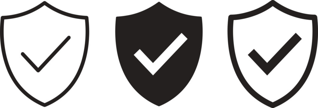 Set of three shield icons with check marks representing security and protection for digital interfaces