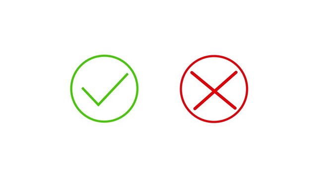 Green Check Mark and Red Cross Mark Circle Icons Animation for Yes No True False Choice animation..