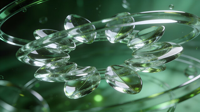 Multiple transparent glass petals orbiting around an invisible center