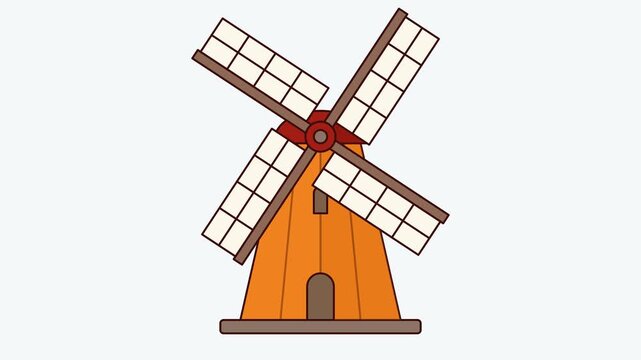Animated windmill rotating blades. Flat vector style farm mill spinning in the wind.