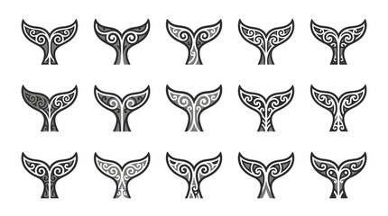 Minimalist tribal whale tail fluke icons. © jack