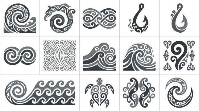 Oceanic tribal patterns and turtle symbols.