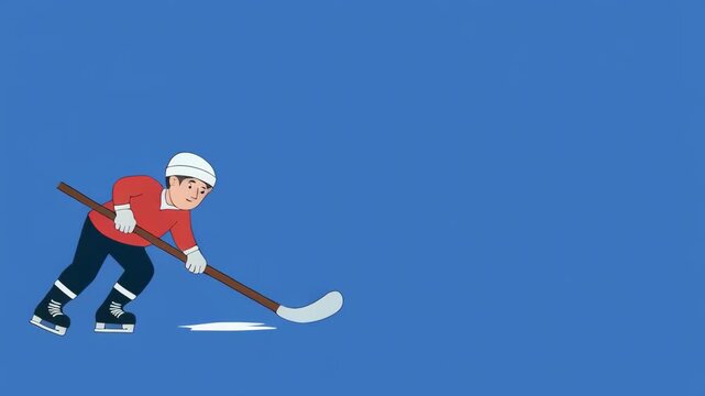 Animated hockey player skating on ice with stick during winter sport activity