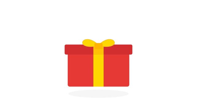 Gift Box Animation with Colorful Confetti Bursting in a Festive Surprise Celebration on a White Background