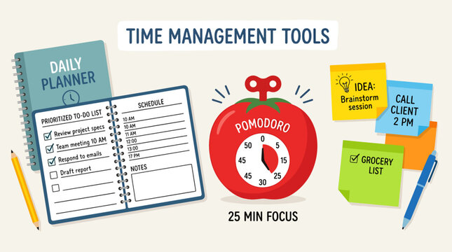 Time management tools and daily planner.