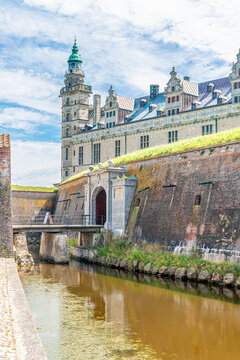 View at the Moat of Kronborg castle in the streets of Helsingor - Denmark