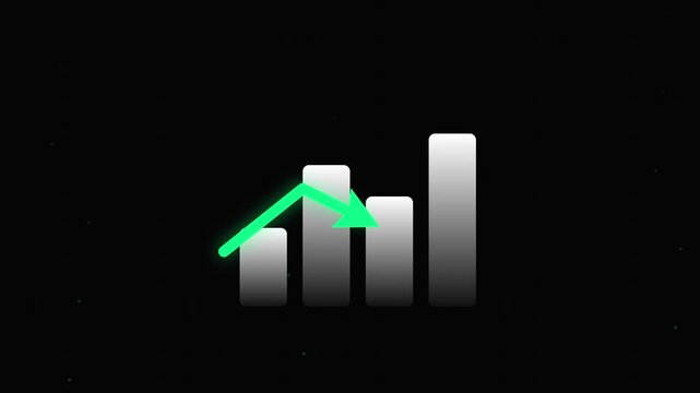 Animated rising bar chart with green upward arrow indicating business progress