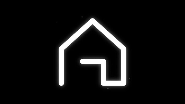 Minimalist glowing geometric roof house icon line animation home neon shape