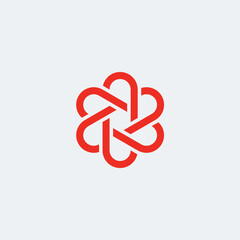 Fototapeta premium Geometric abstract rounded flower logo icon in red color