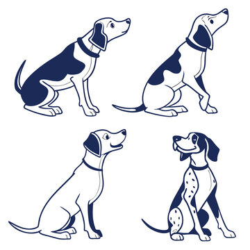 Four sitting dachshund dogs in silhouette style