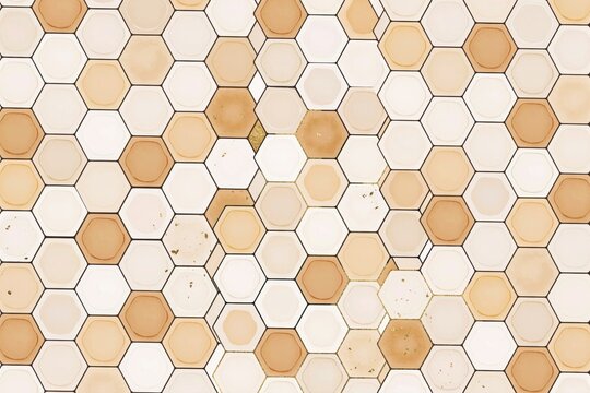 Geometric seamless pattern featuring a honeycomb grid of hexagonal tiles in varying shades of beige, cream, and light brown colors