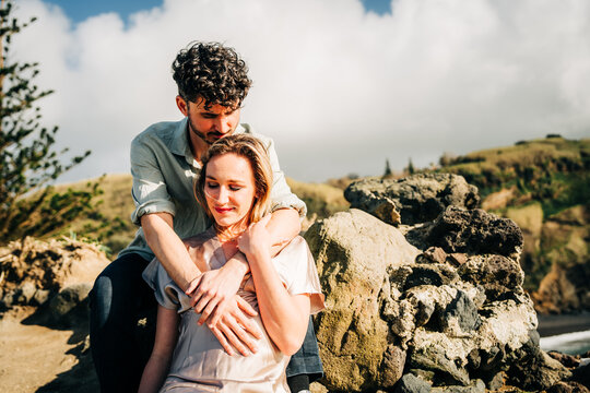 Affectionate couple enjoys a quiet moment in nature