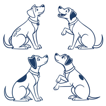 Four sitting dogs with happy and begging expressions